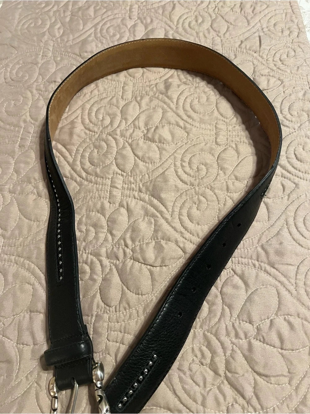 BRIGHTON MENS Black Leather Western style Belt Decorative Silver-Tone sz 34